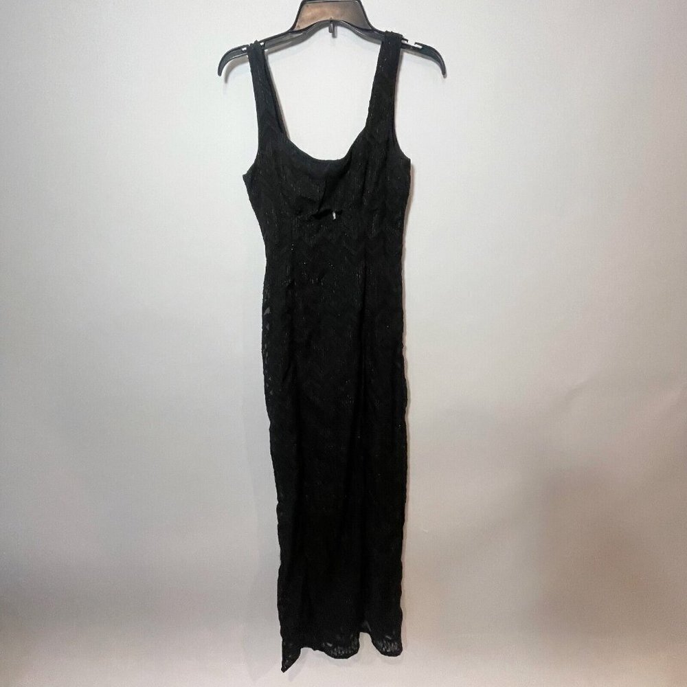 Showpo Maxi Dress Womens Black 2 Sleveless Back Zip Cut‎ Out Herringbone Slit